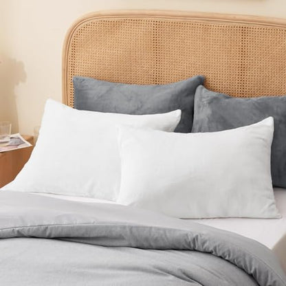 BEDELITE Flannel King Size Pillow Cases Set of 2, Bright White, 20x36 in | Super Cozy Fuzzy Velvet Pillow Shams with Zipper Closure, Soft Fleece Pillowcases for Bedroom, Sofa, Couch, All-Season Use - color: Bright White, size: 36" x 20" (Pack of 2)