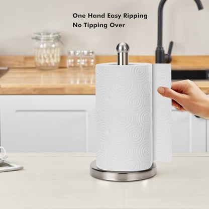 Paper Towel Holder Stand with Sturdy Base Fits Standard and Jumbo Sized Paper Towel, Paper Towel Holder Countertop (Brushed Nickel) - color: Brushed Nickel