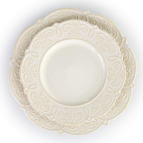 Elama Round Decorated Stoneware Scallop Embossed Dinnerware Dish Set, 16 Piece, Luna - color: Luna