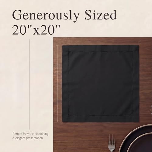 Urban Villa Hemstitch Cloth Dinner Napkins Cotton 20”x20” (Set of 12)-Black - color: 014 Black - Hemstitch, size: 20" x 20" (Set of 12)