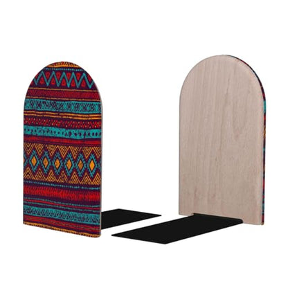 Retro Enthic Mandala Geometric Wooden Print Book Ends Decorative Wood Bookends for Shelves Heavy Books, Non-Skid Book Stoppers, 1 Pair/2 Pieces - size: Medium