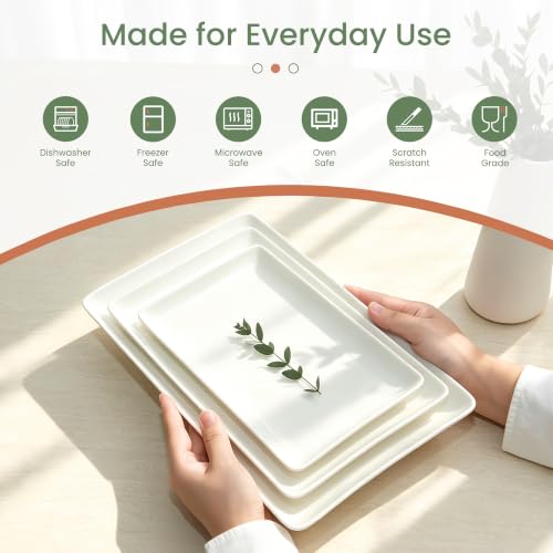 Kassel Ceramic Serving Platter Set White Porcelain Serveware for Parties & Entertaining Decorative Oven-Safe Serving Dishes Platters for Food Meat & Turkey (Small Rectangular 14”/12”/10”, Platter) - size: Small Rectangular 14”/12”/10”