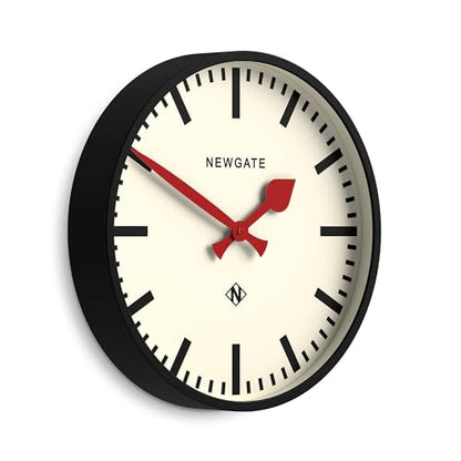 NEWGATE® Universal wall Clock | Large Modern Vintage Station Clock | 17" | Deep matt Black Metal case with red Metal Hands | Mid-Century Style for Kitchen, Living Room or Office - style: Retro