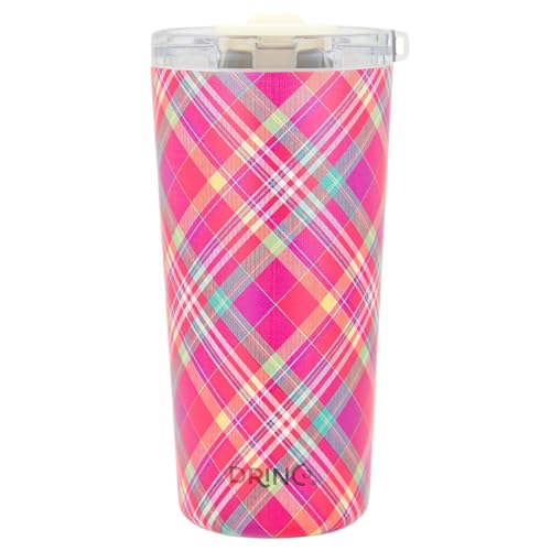 Drinco - 20 oz Stainless Steel Tumbler | Double Walled Vacuum Insulated Mug With Lid, 2 Straws, For Hot & Cold Drinks (20oz Madras Plaid) - color: 20oz Madras Plaid