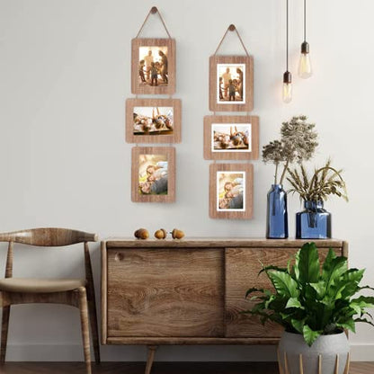 5x7 Collage Picture Frame, 3 Opening, Rustic Wood, Weathered Brown | Wall-Mounted Hanging Design, Displays 4x6 Photos with Mat or 5x7 Photos Without Mat, Three-Opening Layout - color: Weathered Brown, size: 3 Opening