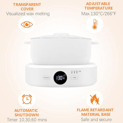 Digital Hair Removal Wax Warmer, Adjustable Temperature Waxing Machine for Women Hair Removal, Face, Bikini, Legs and Body, with Silicone Wax Pot Liner (White) - color: White