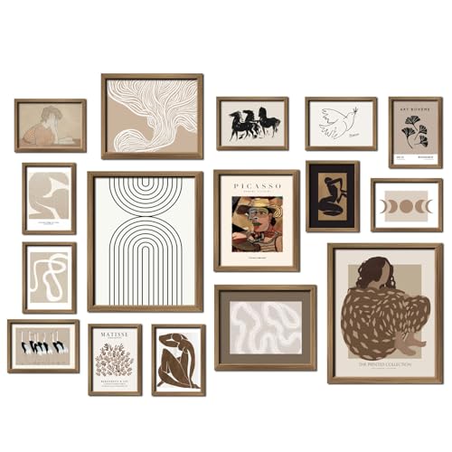 ANERZA 16 PCS Boho Eclectic Wall Art Decor, Abstract Gallery Wall Collage Kit Prints for Bedroom Bathroom, Minimalist Posters for Living Room Aesthetic, Beige and Brown Dorm Home Decor - color: Linen, size: 11"x14" Unframed