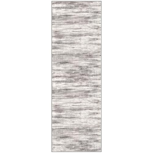 KOZYFLY Modern Kitchen Runner Rug 2x6 Washable Rug Runner Grey Beige | Non-Slip, Non-Shedding, Low Pile Soft, Abstract Striped, For Hall Kitchen Entryway Bathroom Laundry Bedroom Foyer - color: Grey/Light Beige/Brown, size: 2' x 6' (Runner)