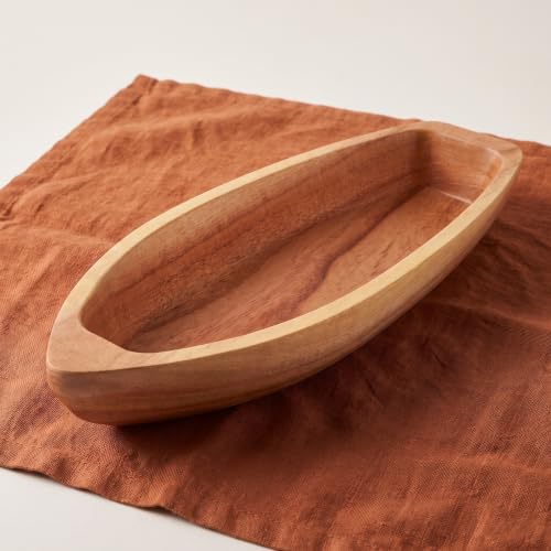 Artibetter Wood Boat Serving Tray, Decorative Jewelry Dish for Ring, Key, Farmhouse Rustic Storage Dish for Entryway, Bathroom Vanity, Wedding Housewarming Gift