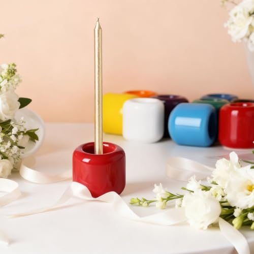 uxcell 2 Pcs Ceramic Chime Candle Holders, Small Ceramic Candle Holders for Birthday Parties Dinners Weddings Table Centerpiece Gatherings Anniversaries Occasions, Red - color: Red