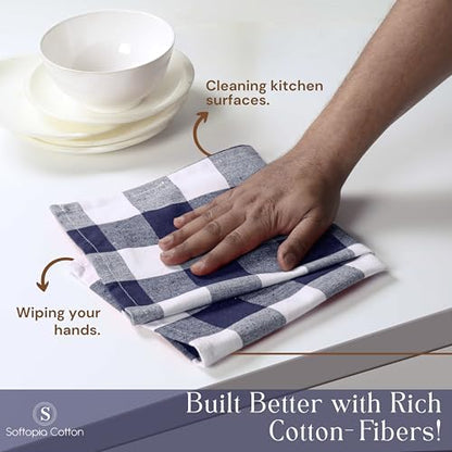 Navy Buffalo Plaid Kitchen Dish Towels, 12 Pack, 100% Cotton, 16x26 Inches, Super Absorbent, Quick Dry, Soft, Durable, Dish Drying & Cleaning Towels with Hanging Loop, Navy Blue White - color: Navy, White - Buffalo, size: 16 X 26 - 12 Pack