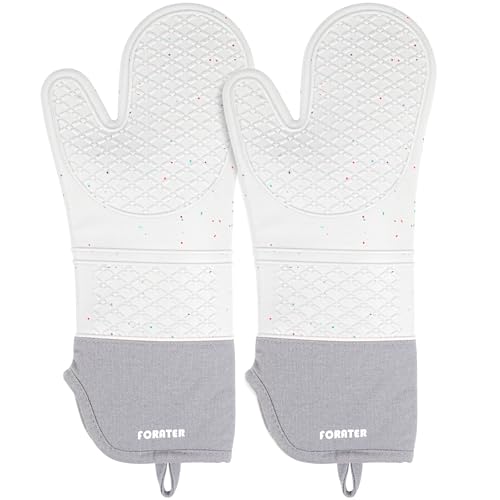 Extra Long Silicone Oven Mitts - Heat Resistant up to 500°F, 15'' Waterproof and Non-Slip Oven Gloves with Soft Quilted Liner - Perfect for BBQ, Cooking, Baking, and Grilling - 1 Pair, Light Grey - color: Gray, size: 15''-2pcs