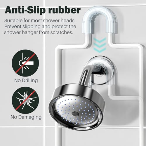 Epicano Shower Caddy Hanging Over Head, White,Stainless Steel | Rustproof,4 Hooks for Towels,Sponge and & Bathroom Accessories,Anti-Swing Suction Cups & Adhesive hooks - color: White