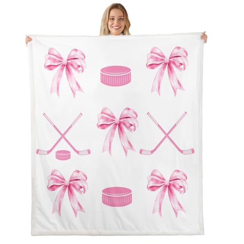 Castle Fairy Pink Ice Hockey Flannel Blanket,Kawaii Sport Girls Throw Blanket,Dreamy Prncess Bowknot Fleece Blankets,Sport Bow Themed Fuzzy Blanket for Bed Sofa Couch,Baby 30"x40" - color: Dark Pink White, size: Baby