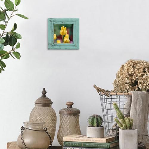 4x4 Picture Frame Made of Solid Wood High Definition Glass Rustic Antique Designs Small Photo Frame for Tabletop Display and Wall Mounting, Distress Blue - color: Distress Blue B, size: 4" X 4"