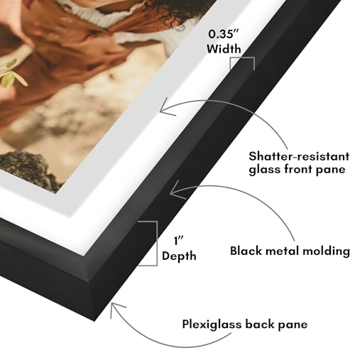 Americanflat 5x7 Floating Picture Frame 2-Pack - Metal - Black | Photo floats between two shatter-resistant glass panels, also fits a 4x6 photo with a floating border
