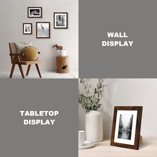 iRahmen 6x8 Picture Frame with Mat 4x6 - High Definition Real Glass Wooden Photo Frames for Tabletop Display and Wall Mounting (Dark Brown, Set of 4) - color: Dark Brown, size: 6X8