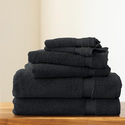 SALBAKOS 100% Turkish Cotton Bathroom Towel Set of 6-Piece, Black | 630 Gsm Thick Super Soft Highly Absorbent 2 Bath + 2 Hand + 2 Washcloth Towels Sets, Giftable, Hotel Quality, Made in Turkey - color: Black, size: 6 Piece Towel Set