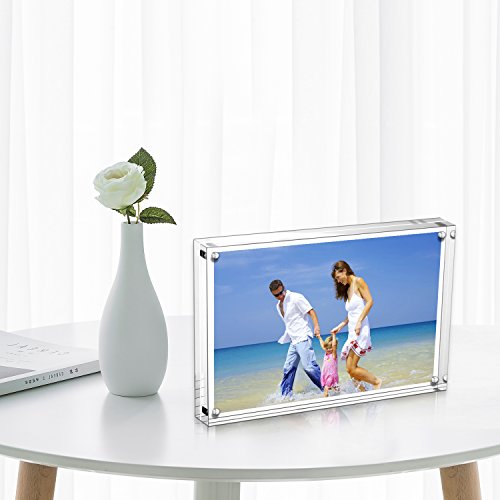 AMEITECH Acrylic Photo Frames,3.5x5'' Double Sided Magnetic Picture Frame, Desktop Frameless Postcard Display | Double Sided Floating Magnetic Frames, Free Standing Desktop Display for Postcards, Pictures and Artworks - size: 3.5 x 5 inch