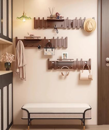Wall Mounted Piano Key Hanger | Flip Style Hook | Entrance Wall Art Hook, Made of Oak Wood (3 Times Painted, 4 Times Polished) (Fence Walnut, 12Hooks) - color: Fence Walnut, size: 12Hooks