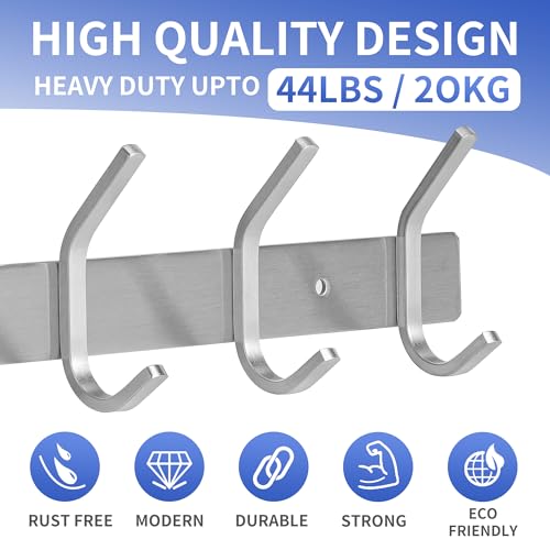 GlazieVault Coat Rack Wall Mount - Stainless Steel (2 Pack) - Heavy Duty Hooks for Hat, Towel, Robes, Jacket, Clothes - Bathroom, Entryway Hanger - style: Silver J