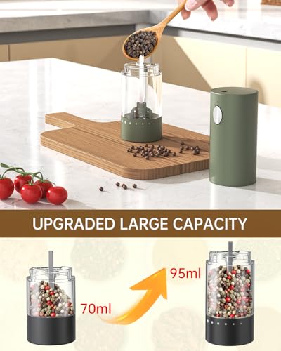 CIRCLE JOY Electric Salt and Pepper Grinder Set Automatic Salt and Pepper Grinder Set with Easy-to-Carry Charging Base and LED Light, USB Rechargeable, Upgrade External Adjustable Coarseness, Green - color: Green