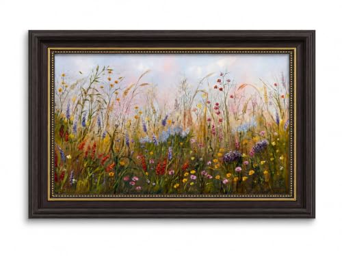 Vintage Framed Colorful Wildflower Wall Art, Botanical Meadow Wall Decor | Floral Field Canvas Print, Rustic Cottage Botanical Flower Artwork for Living Room Bedroom - color: Daisy Meadow, size: 16"L x 12"W
