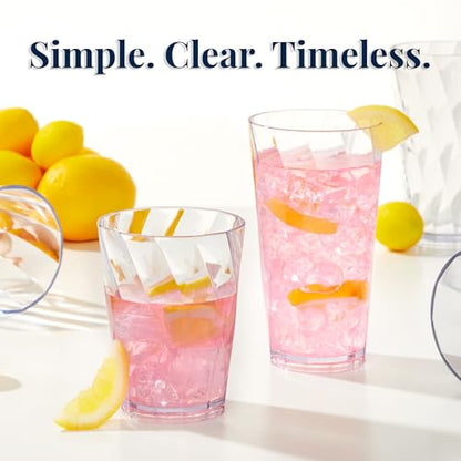 US Acrylic Optix Plastic Reusable Drinking Glasses (Set of 16) 14oz Rocks & 20oz Water Cups in Clear | BPA-Free Tumblers, Made in USA | Top-Rack Dishwasher Safe - size: 14 ounces/20 ounces