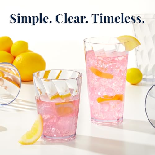 US Acrylic Optix Plastic Reusable Drinking Glasses (Set of 16) 14oz Rocks & 20oz Water Cups in Clear | BPA-Free Tumblers, Made in USA | Top-Rack Dishwasher Safe - size: 14 ounces/20 ounces