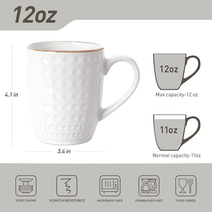 famiware Eden Coffee Mugs Sets of 4, 12 oz Ceramic Stoneware Mug Cup Set | Coffee Cups with Handle for Tea, Latte, Cappuccino, Cocoa and Milk, Microwave and Dishwasher Safe, White Circle - color: White Circle, size: 4pcs