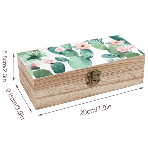 Wood Storage Box Green PatternRetro Decorative Organizer with for Photos Letters Keepsakes for Home Study Desk