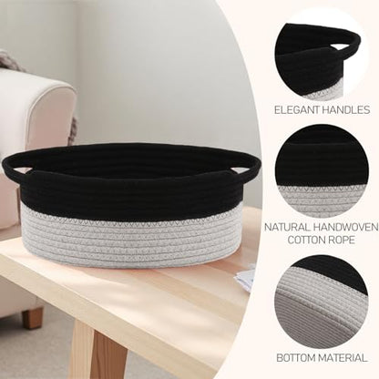 JMvicyroam Small Woven Basket, Empty Gift Basket, Black&Grey/1 Pack | Small Gift Basket, Cotton Rope, 12 x 8 x 78 in, Handles, Includes Ribbon and Bag, Birthday Gift Basket - color: Black&Grey, size: 1 Pack