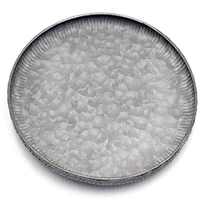 Funerom 9.8 inch Small Round Galvanized Metal Tray | Decorative Tray corrugated edges - size: 9.8"