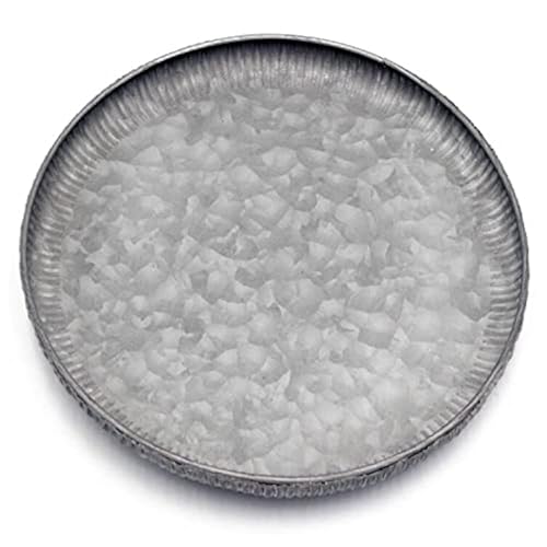 Funerom 9.8 inch Small Round Galvanized Metal Tray | Decorative Tray corrugated edges - size: 9.8"