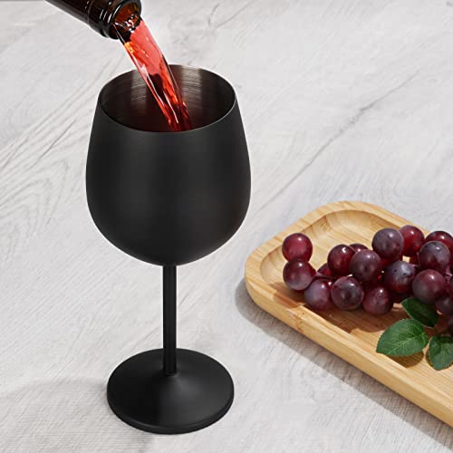 Lifecapido Stainless Steel Wine Glasses Set of 4, 18oz Stainless Steel Wine Goblets with Cup Brush, Stemmed Metal Wine Glasses for Party Office Wedding Anniversary, Great for Red White Wine (Black) - color: Black