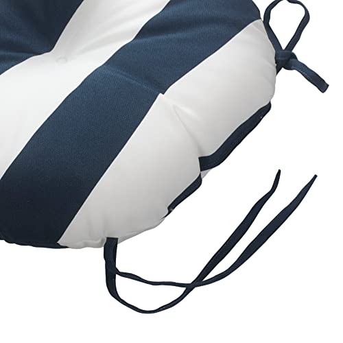 Magpie Fabrics Outdoor Round Bistro Seat Cushions with Ties, 15"x15"x4" Set of 2, Tufted Waterproof Barstool Chair Pads for Patio Home Garden Office, Navy White - color: Navy White
