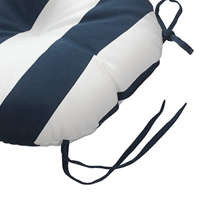 Magpie Fabrics Outdoor Round Bistro Seat Cushions with Ties, 15"x15"x4" Set of 2, Tufted Waterproof Barstool Chair Pads for Patio Home Garden Office, Navy White - color: Navy White