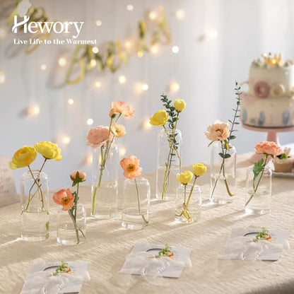 Hewory Glass Bud Vases for Flowers: 20PCS Modern Clear Small Vases Bulk | Centerpieces for Wedding, Party, Events, Floral Arrangement for Home Decor, Tall, Highball, Simple, Medium Bottle