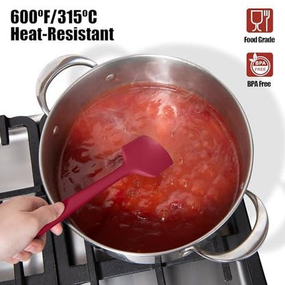Doosu 7+9+12in Kitchen Tongs for Cooking - 600°F Heat Resistant Food Tongs with Non-Scratch Silicone Tips & 600°F Heat Resistant Silicone Large Spatula Scraper BPA Free Seamless Baking Supplies (Red)