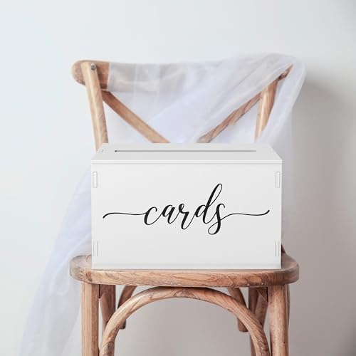 Wooden Wedding Card Box with Slot and Lid | Graduation Card Box for Party 2026 | Grad Gift Money Envelope Holder for Reception, Bridal Shower, Birthday, Retirement | Rustic Keepsake Decorations - size: Card Box (White)