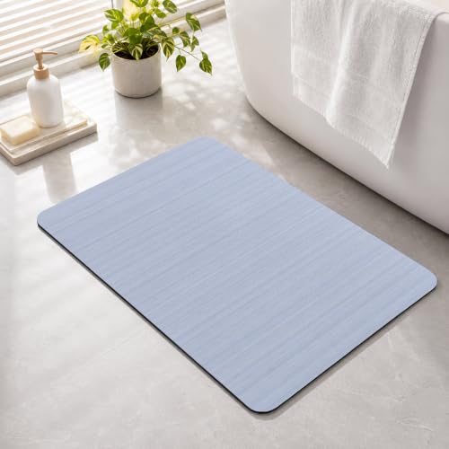 Farmhouse Blue Thin Lines Bath Stone Mat, Super Absorbent Diatomite Shower Mat, Modern Striped Minimalist Quick Drying Non-Slip Stone Mats for Bathroom Kitchen Counter Easy to Clean 16 x 24 Inch - color: Blue, size: 1'4" x 2' (Rectangular)