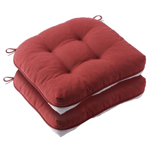 Battilo Waterproof Dining Room Chair Cushions, 15.5"x15.5"x4", 2 Pack, Red | Seat Cushions for Kitchen Chairs with Non-Slip Backing, Indoor/Outdoor Chair Seat Pads with Ties, Machine Washable - color: Red, size: 2 Count(Pack of 1)