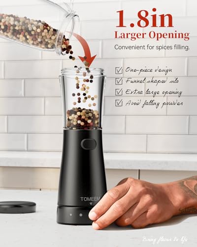 Electric Salt and Pepper Grinder Set with Storage Base, Stainless Steel Rechargeable Salt and Pepper Grinder Set with 4.5 oz Large Capacity, 1.8" Wide Mouth, Adjustable Coarseness, Ideal for Kitchen - color: Black