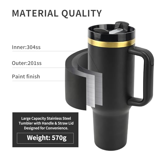 Insulated Tumbler, BLACK, 40 oz | Stainless Steel Vacuum, Handle and Straw, Leak Resistant Lid, Fits Car Cup Holder, Travel Mug - color: GOLD COPPER, size: 40 oz