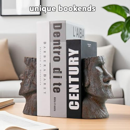 Decorative Bookends Easter Island Book Ends, Modern Book Holder Ends for Shelves, Novelty Heavy Duty Book Ends for Office Home Desk Bookshelf, 6.3" L x 6.7" H x 3.5" W, Resin