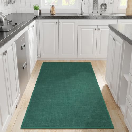 Hargiis Kitchen Rug, Rubber Non Slip Kitchen Rugs Washable, Absorbent Runner Mat for Floor, Machine Washable Standing Mats for in Front of Sink, Laundry, Entryway, Hallway (Dark Green, 71" × 35.5") - color: Dark Green, size: 71" x 35.5"