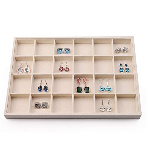 Oirlv Stackable Jewelry Tray,Linen Rings Earrings Organizer for Drawer | Solve Clutter Issues in Drawers or Jewelry Collections, Attractive,High-end and Long-lasting,Display Jewelry Professionally - size: 24 Grids