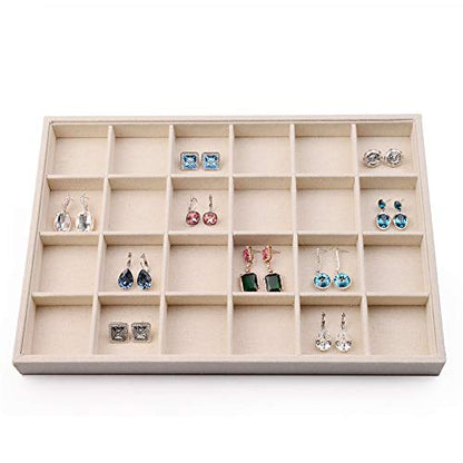 Oirlv Stackable Jewelry Tray,Linen Rings Earrings Organizer for Drawer | Solve Clutter Issues in Drawers or Jewelry Collections, Attractive,High-end and Long-lasting,Display Jewelry Professionally - size: 24 Grids