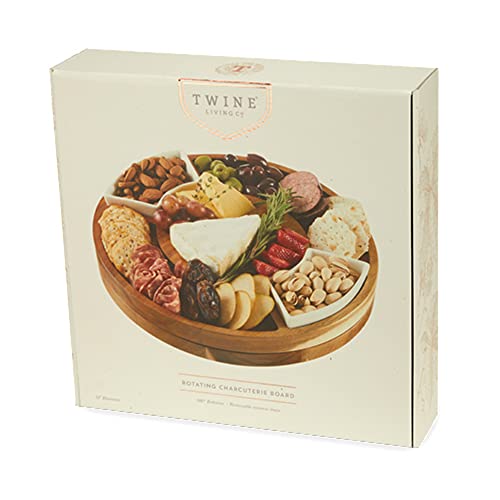 Twine Rotating Wood Serving Board - Round Charcuterie Board - Lazy Susan Wooden Cheese Board Set with Ceramic Dishes - Set of 1 - style: Charcuterie Lazy Susan