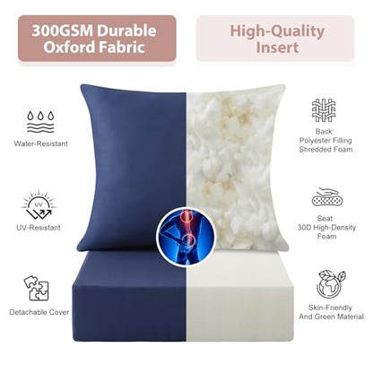 Outdoor Deep Seat Cushion Set, 24x24 Inch Water-Resistant & Fade-Resistant Outdoor Chair Cushions, Patio Furniture Cushions with Removable Cover for Patio Chair, Sofa,Navy Blue (Set of 2) - color: Navy Blue